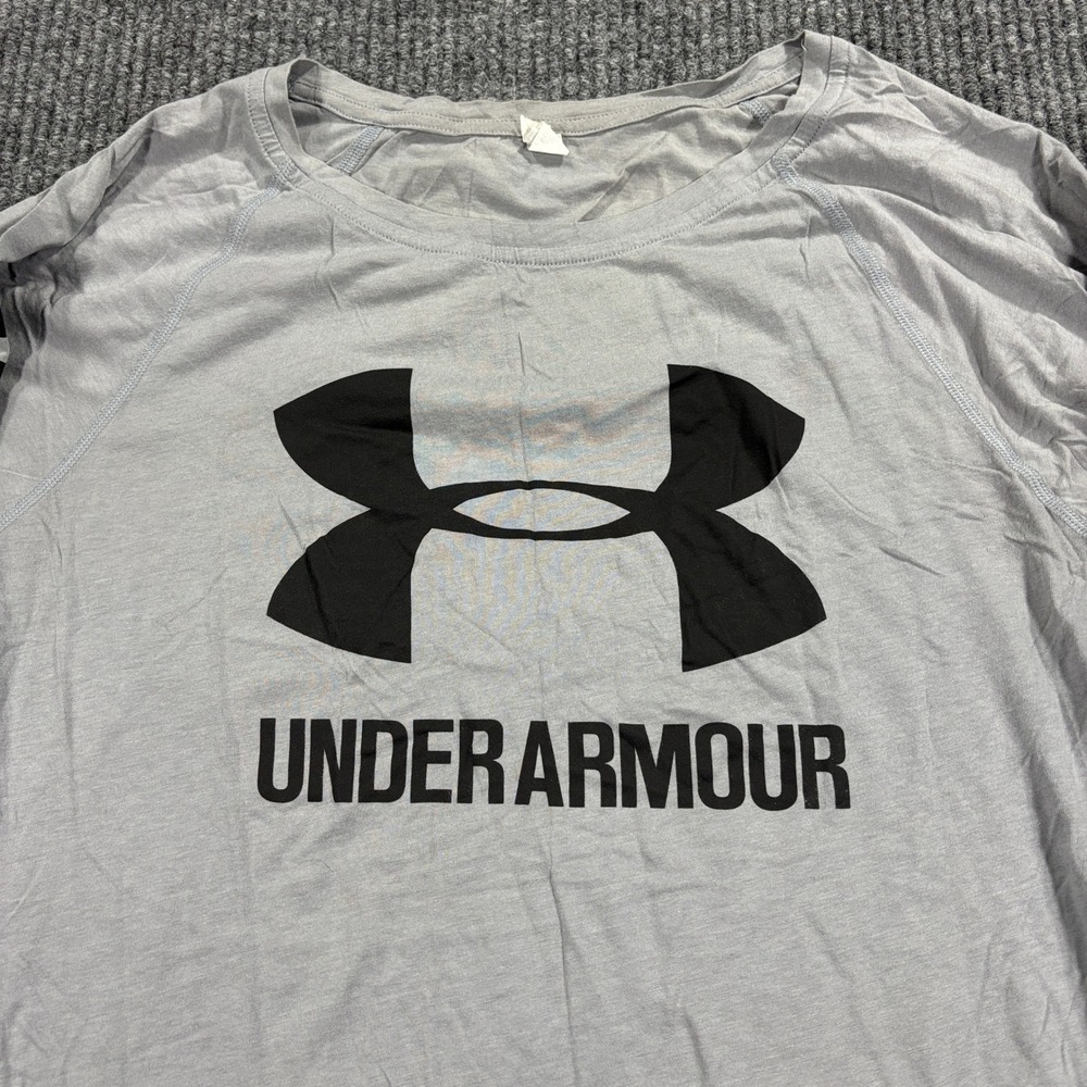 Under Armour Long Sleeve Shirt Womens Small Grey Logo Stripe Activewear